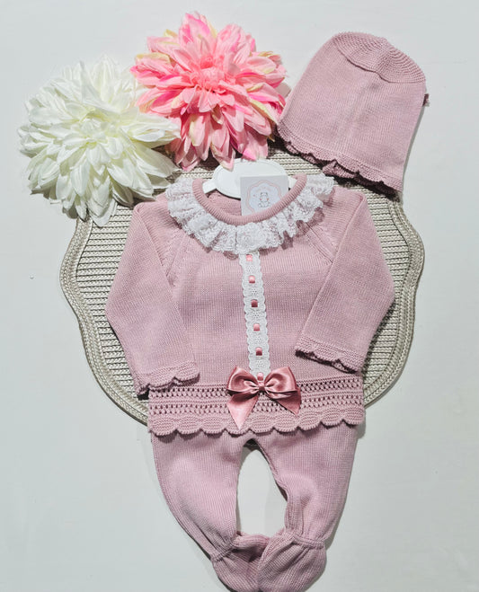 Conjunto Renda para bebé - 0 aos 6M - Rosa velho - Algodão