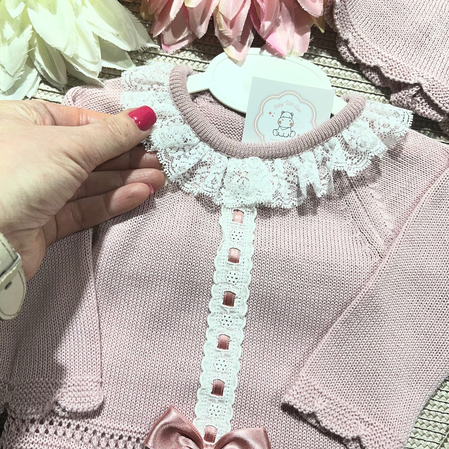 Conjunto Renda para bebé - 0 aos 6M - Rosa velho - Algodão