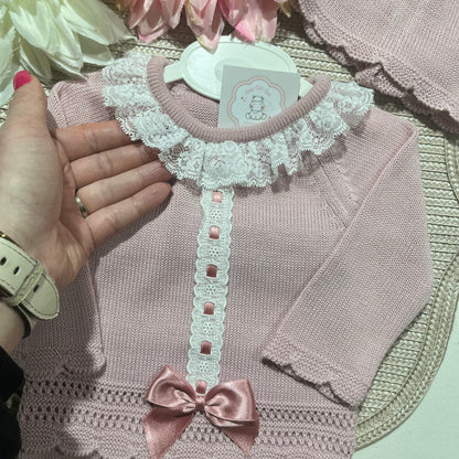 Conjunto Renda para bebé - 0 aos 6M - Rosa velho - Algodão