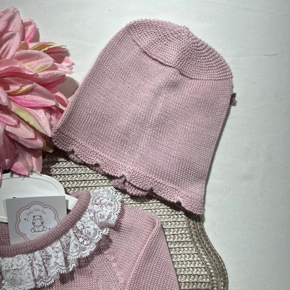 Conjunto Renda para bebé - 0 aos 6M - Rosa velho - Algodão