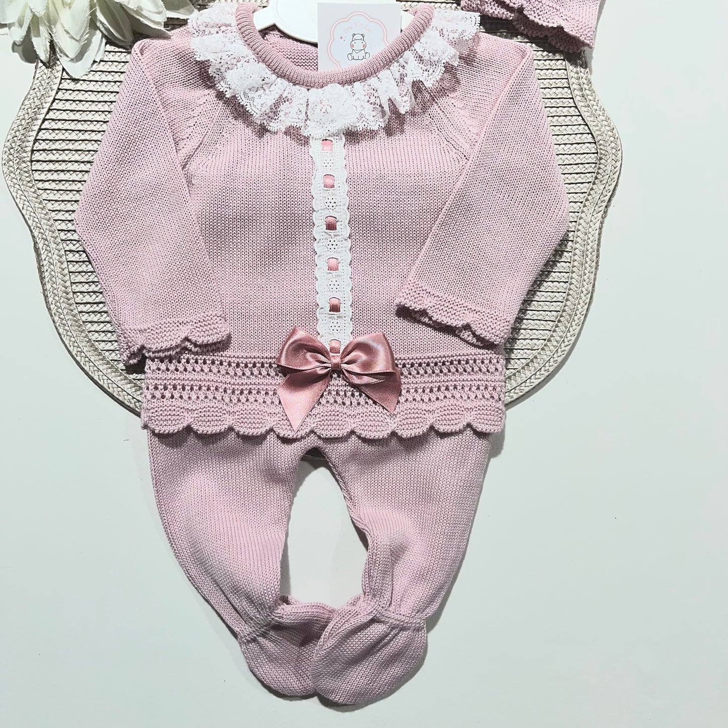 Conjunto Renda para bebé - 0 aos 6M - Rosa velho - Algodão