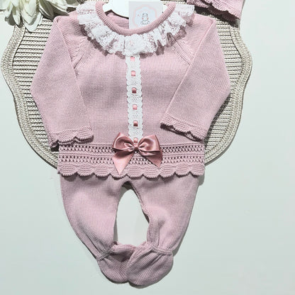 Conjunto Renda para bebé - 0 aos 6M - Rosa velho - Algodão