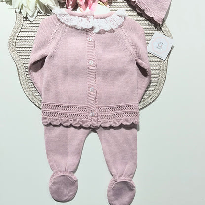 Conjunto Renda para bebé - 0 aos 6M - Rosa velho - Algodão