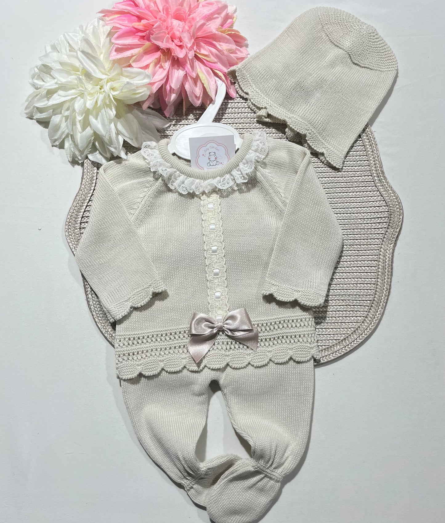 Conjunto Renda para bebé - 0 aos 6M - Areia - Algodão