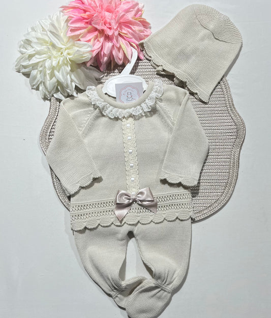 Conjunto Renda para bebé - 0 aos 6M - Areia - Algodão