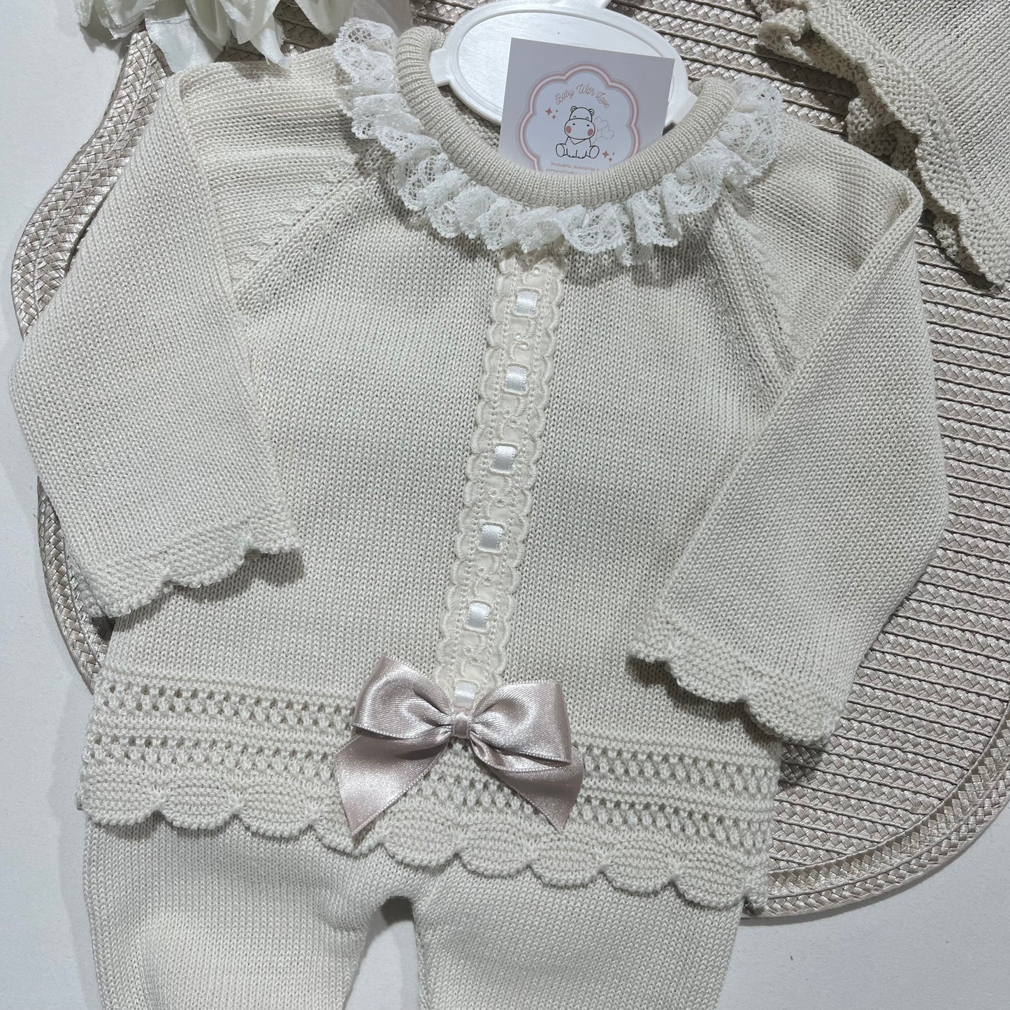 Conjunto Renda para bebé - 0 aos 6M - Areia - Algodão