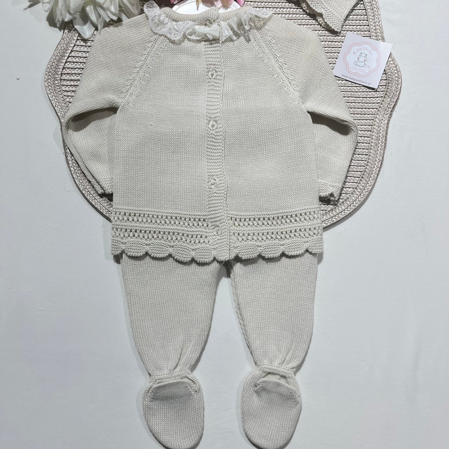 Conjunto Renda para bebé - 0 aos 6M - Areia - Algodão