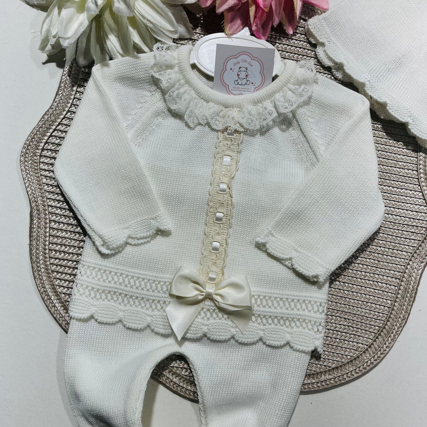 Conjunto Renda para bebé - 0 aos 6M - Pérola - Algodão