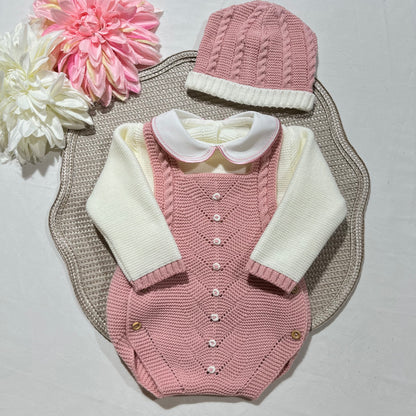 Conjunto para bebé - Fofo, camisola e gorro - 1/3M - Rosa velho