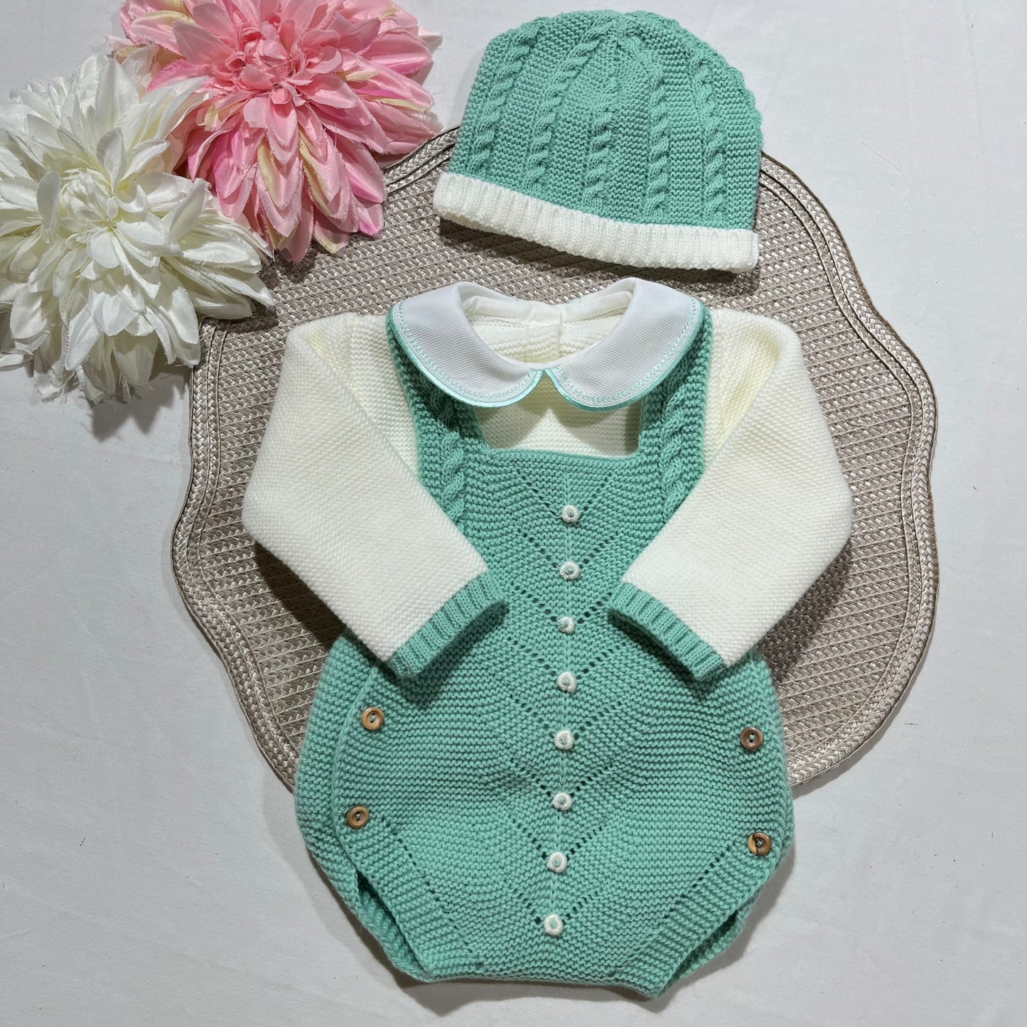 Conjunto para bebé - Fofo, camisola e gorro - 1/3M - Verde seco