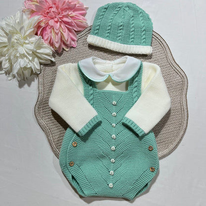 Conjunto para bebé - Fofo, camisola e gorro - 1/3M - Verde seco