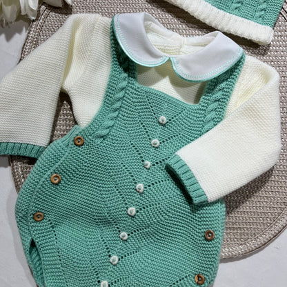 Conjunto para bebé - Fofo, camisola e gorro - 1/3M - Verde seco