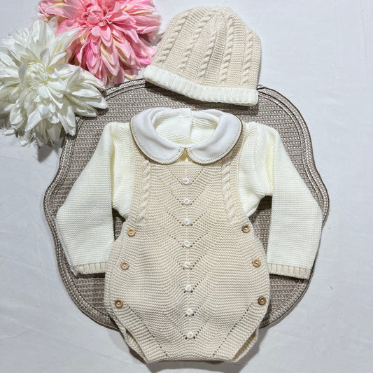 Conjunto para bebé - Fofo, camisola e gorro - 1/3M - Areia