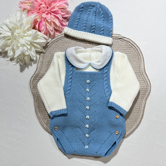 Conjunto para bebé - Fofo, camisola e gorro - 1/3M - Azul cobalto