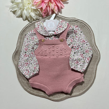 Conjunto Love  - Fofo de malha e camisa algodão para bebé - 1 aos 6M - Rosa velho