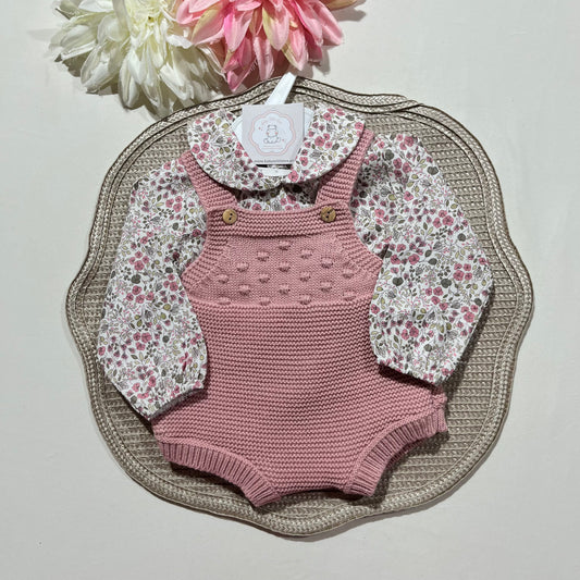 Conjunto Love  - Fofo de malha e camisa algodão para bebé - 1 aos 6M - Rosa velho