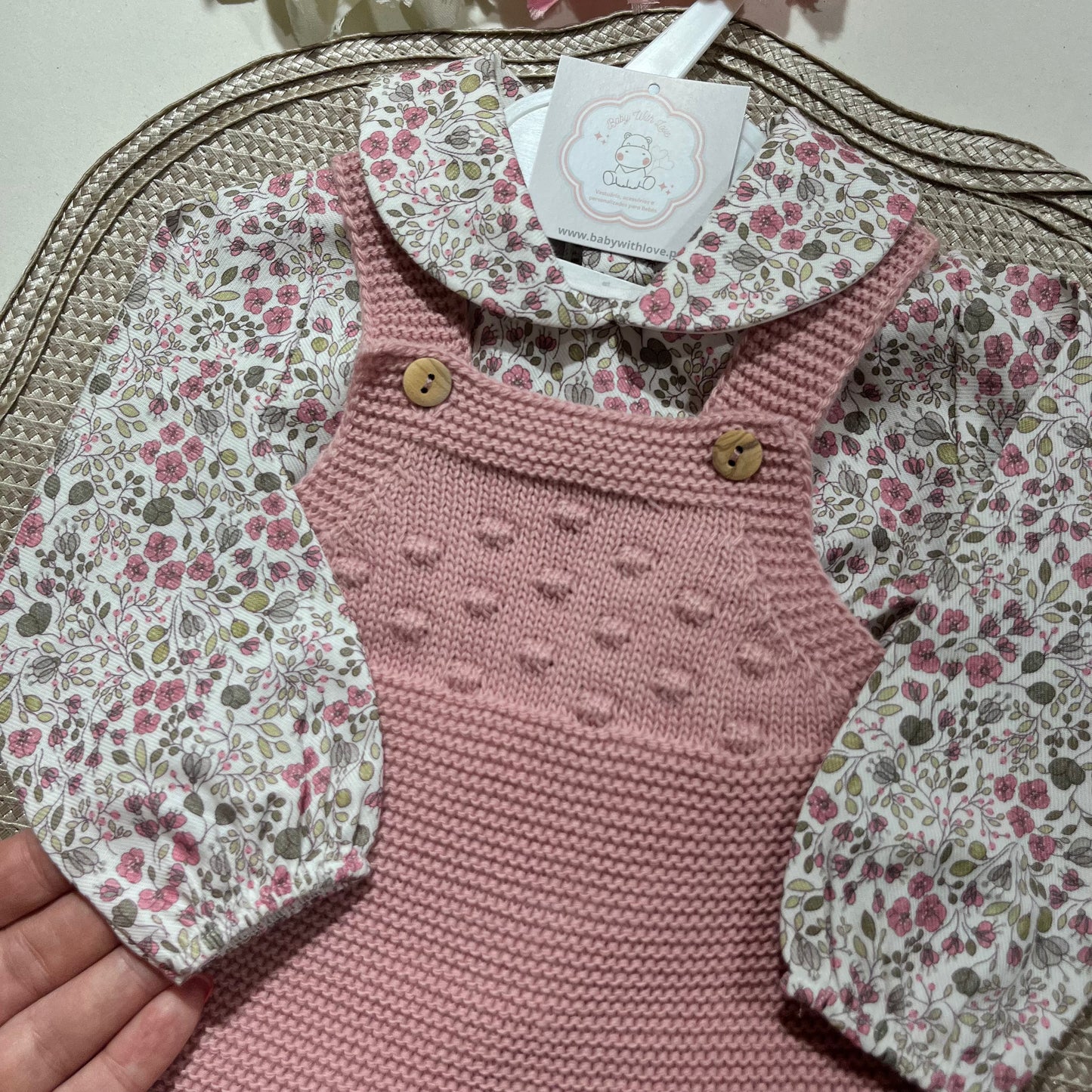Conjunto Love  - Fofo de malha e camisa algodão para bebé - 1 aos 6M - Rosa velho