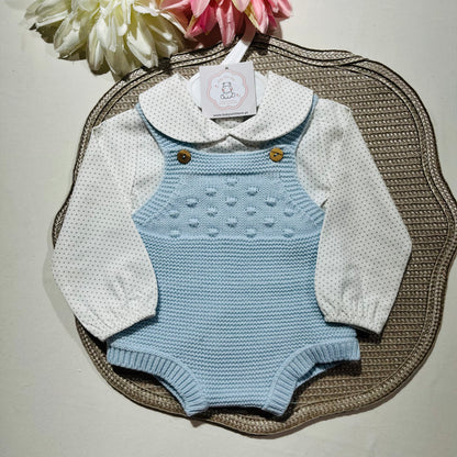 Conjunto Love  - Fofo de malha e camisa algodão para bebé - 1 aos 6M - Azul bebé