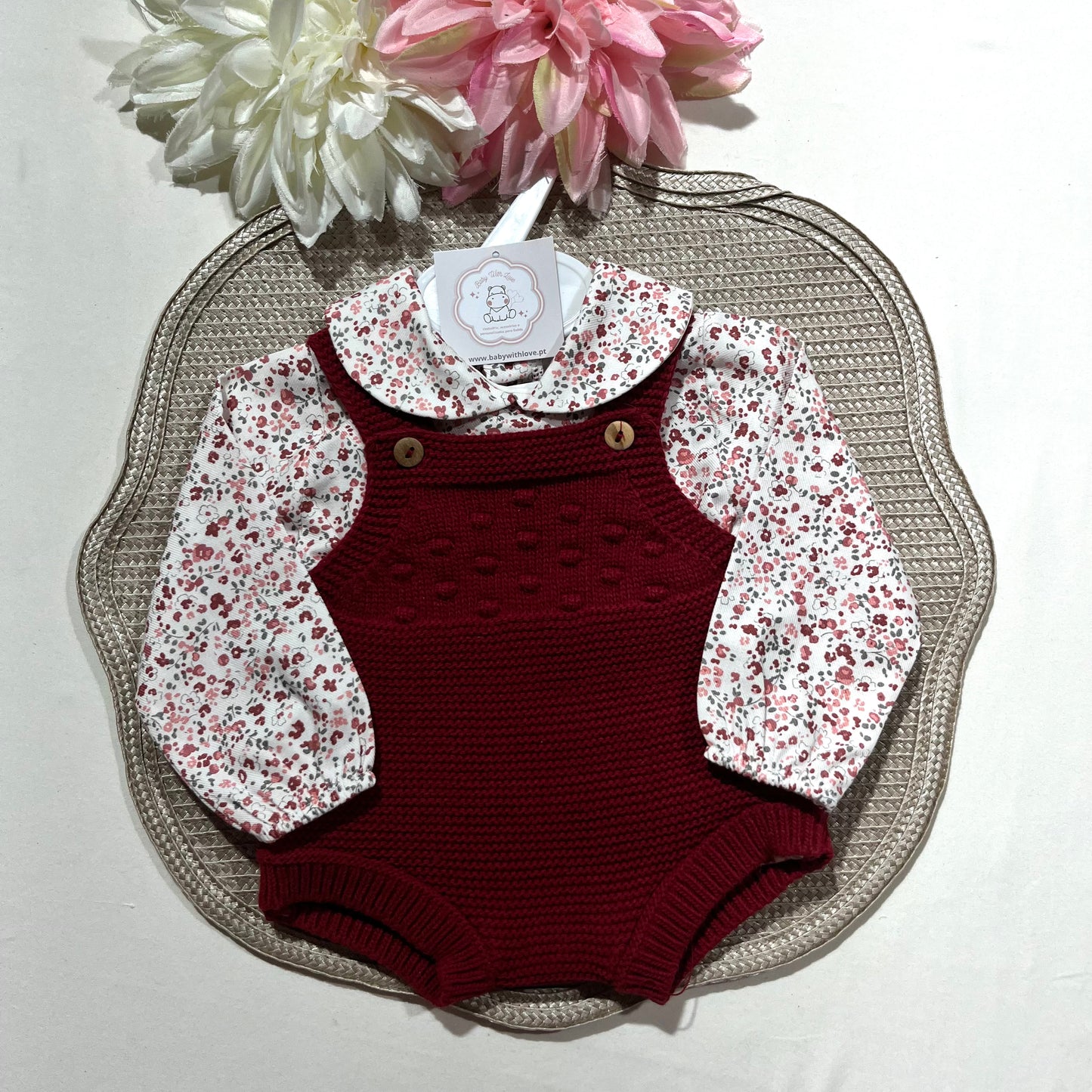 Conjunto Love  - Fofo de malha e camisa algodão para bebé - 1 aos 6M - Vermelho