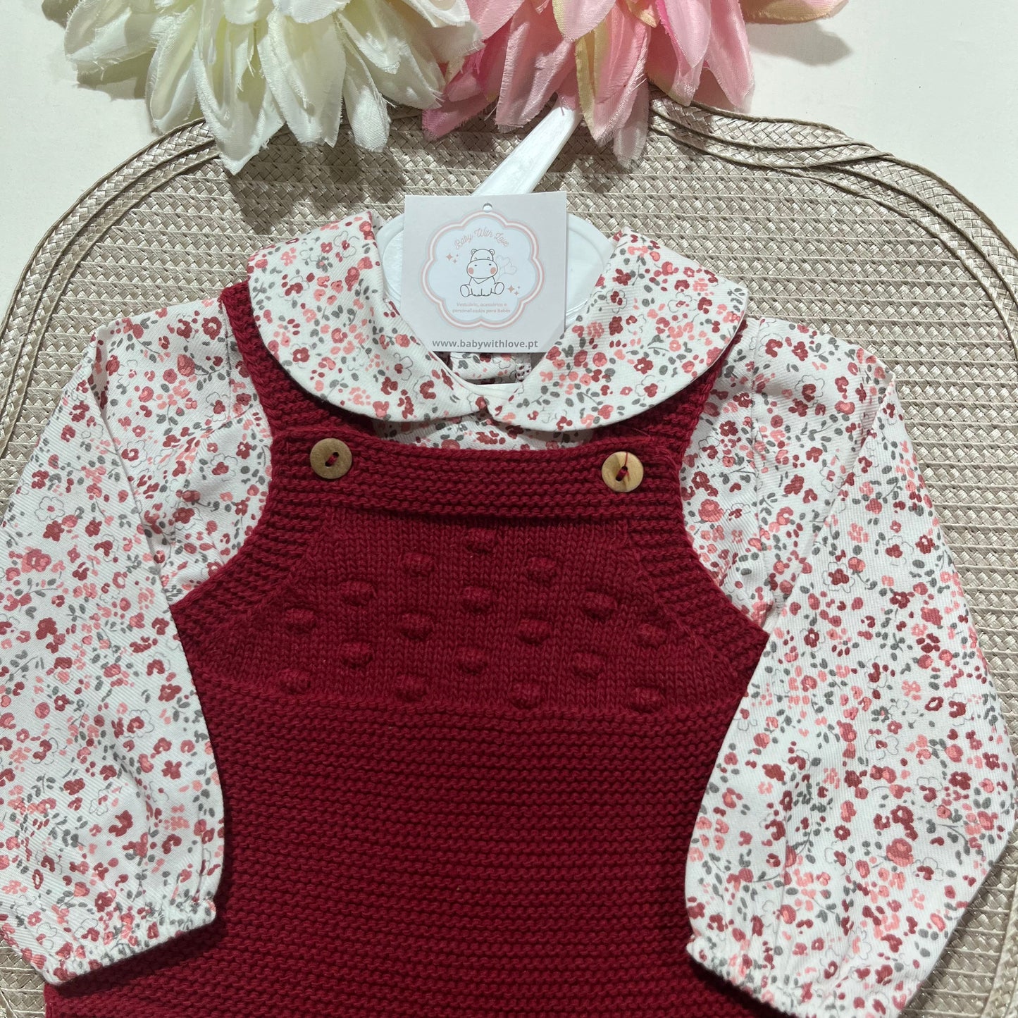 Conjunto Love  - Fofo de malha e camisa algodão para bebé - 1 aos 6M - Vermelho