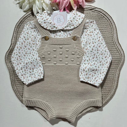 Conjunto Love  - Fofo de malha e camisa algodão para bebé - 1 aos 6M - Areia