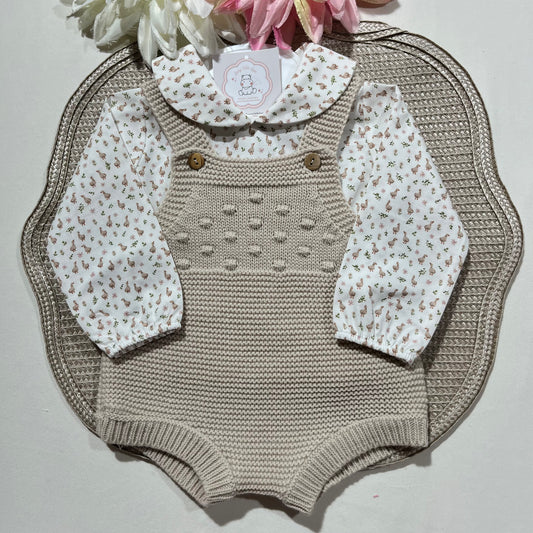 Conjunto Love  - Fofo de malha e camisa algodão para bebé - 1 aos 6M - Areia