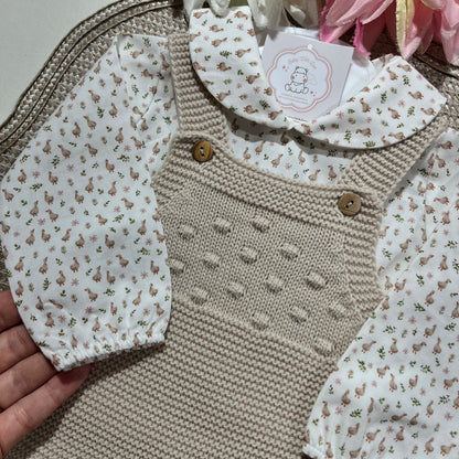 Conjunto Love  - Fofo de malha e camisa algodão para bebé - 1 aos 6M - Areia