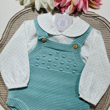 Conjunto Love  - Fofo de malha e camisa algodão para bebé - 1 aos 6M - Verde água