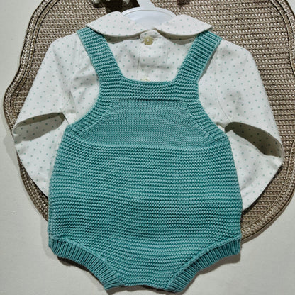 Conjunto Love  - Fofo de malha e camisa algodão para bebé - 1 aos 6M - Verde água