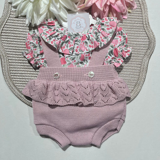 Conjunto Liz - fofo + camisa para bebé - 0 aos 12M - Rosa velho