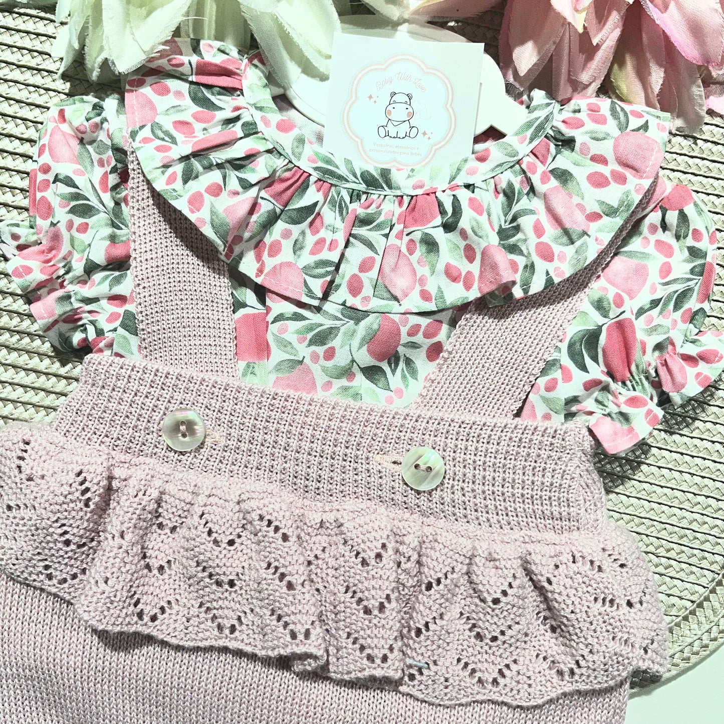 Conjunto Liz - fofo + camisa para bebé - 0 aos 12M - Rosa velho