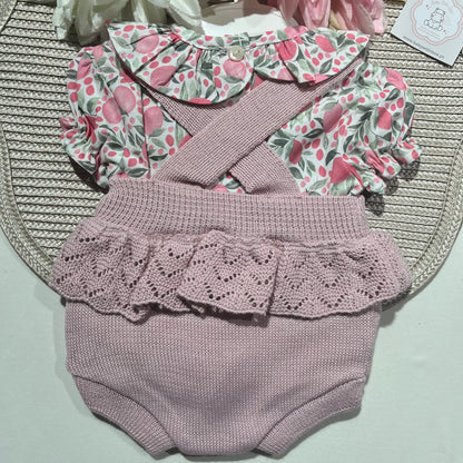 Conjunto Liz - fofo + camisa para bebé - 0 aos 12M - Rosa velho