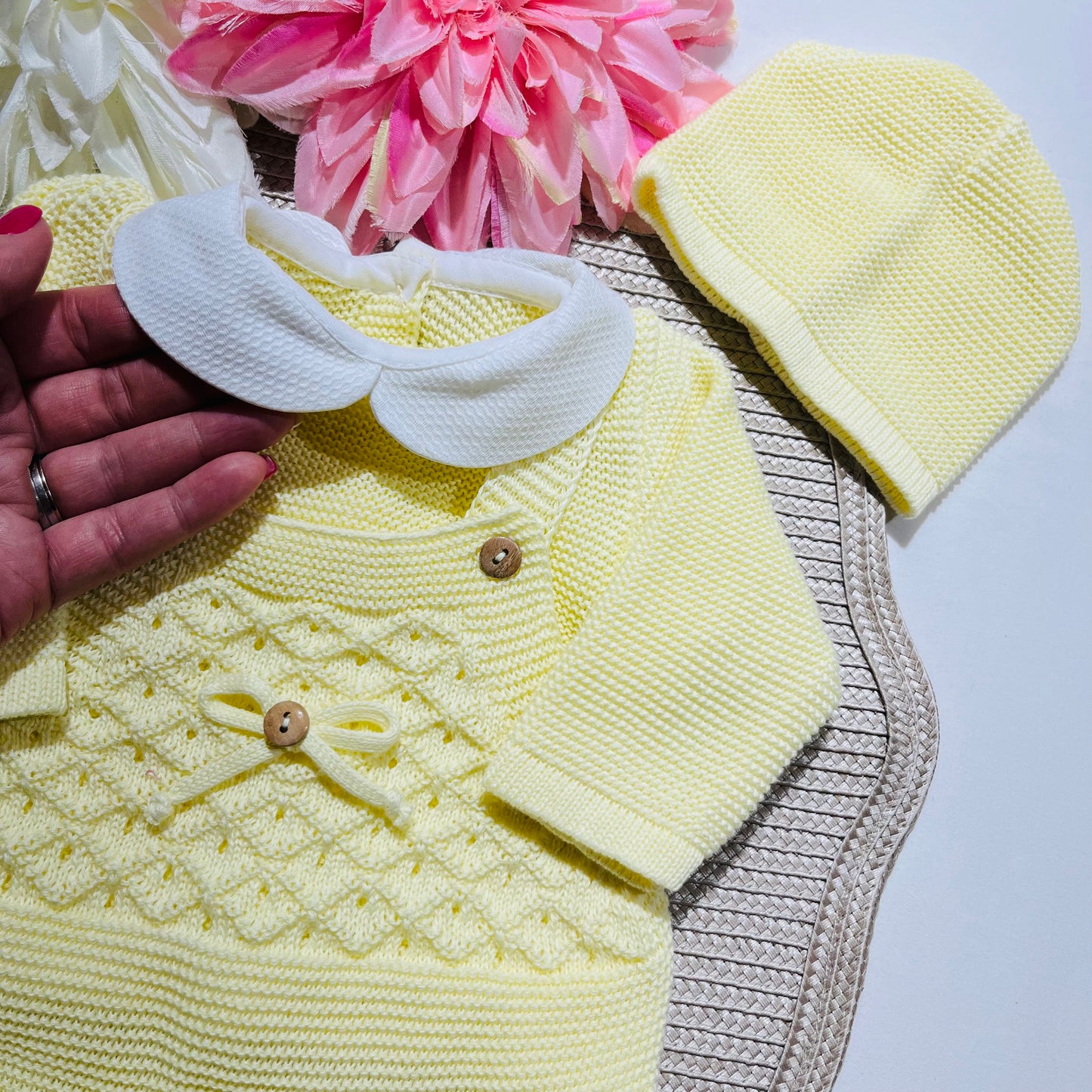 Conjunto jardineira em algodão para bebé - 3 peças -Amarelo bebé