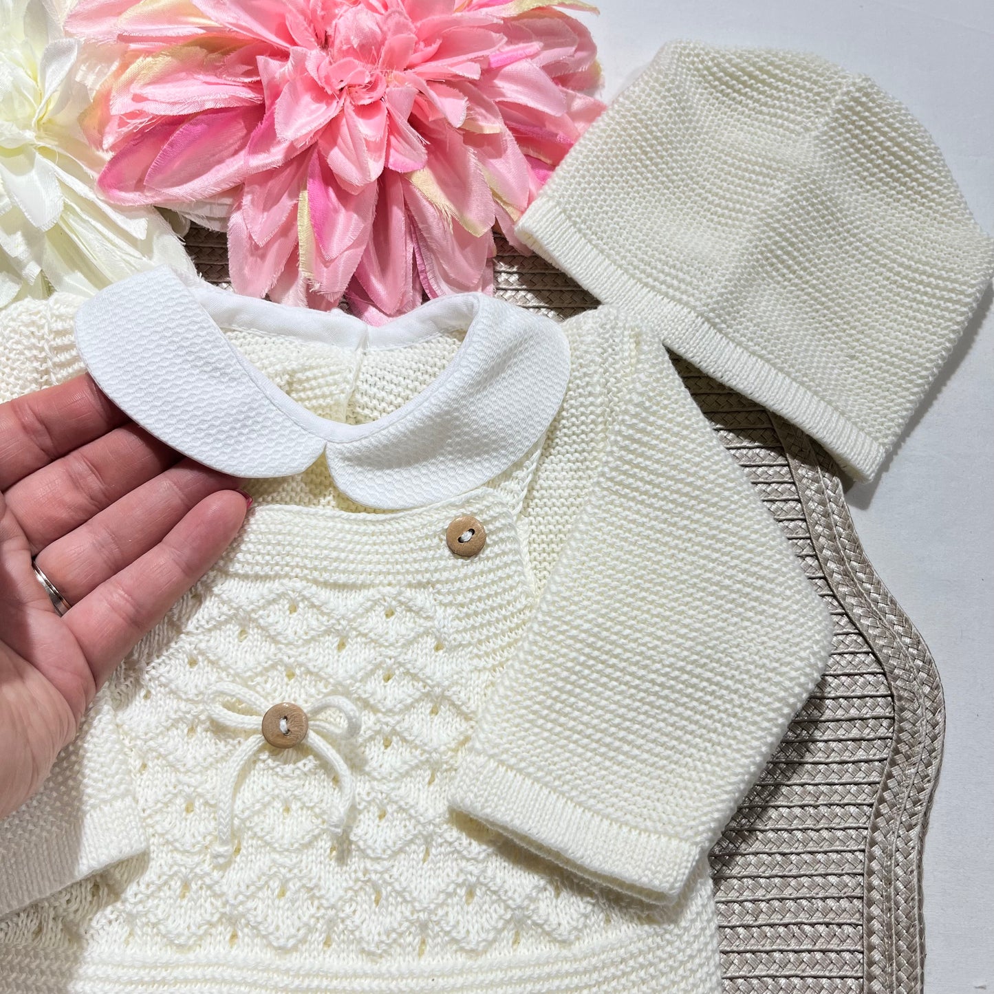 Conjunto jardineira em algodão para bebé - 3 peças - Pérola