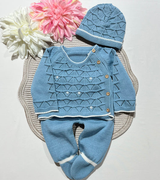 Conjunto Zizaque para bebé em algodão - 0/3M - Azul cobalto