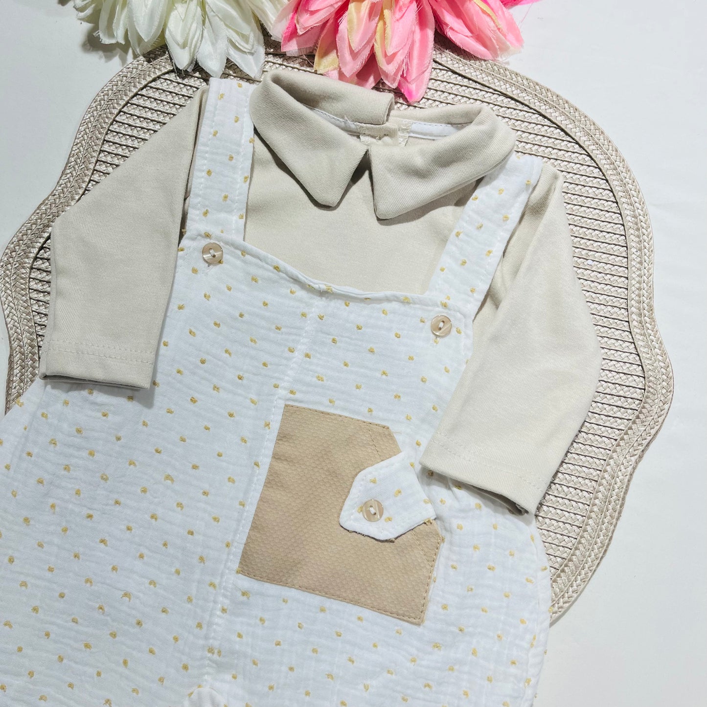 Conjunto Musselina  para bebé - 1 aos 6M - Areia