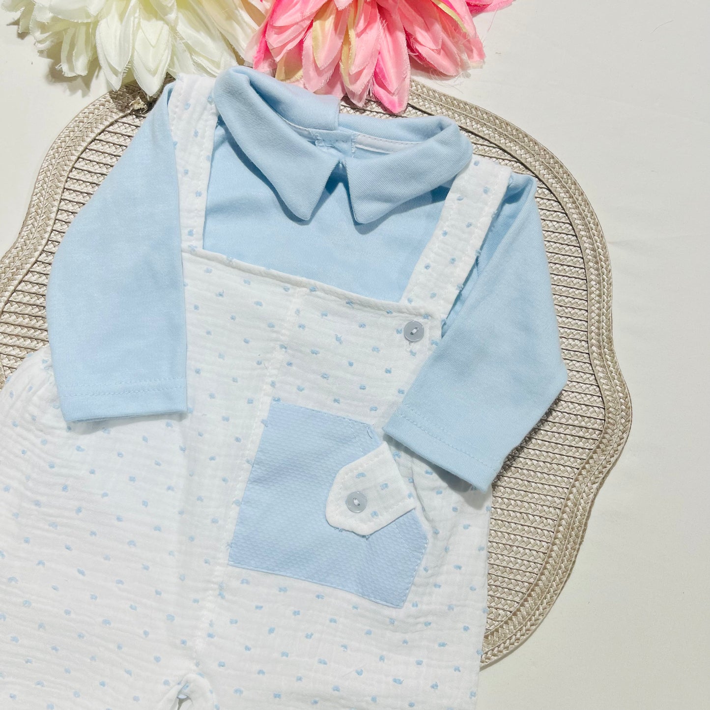 Conjunto Musselina  para bebé - 1 aos 6M - Azul bebé