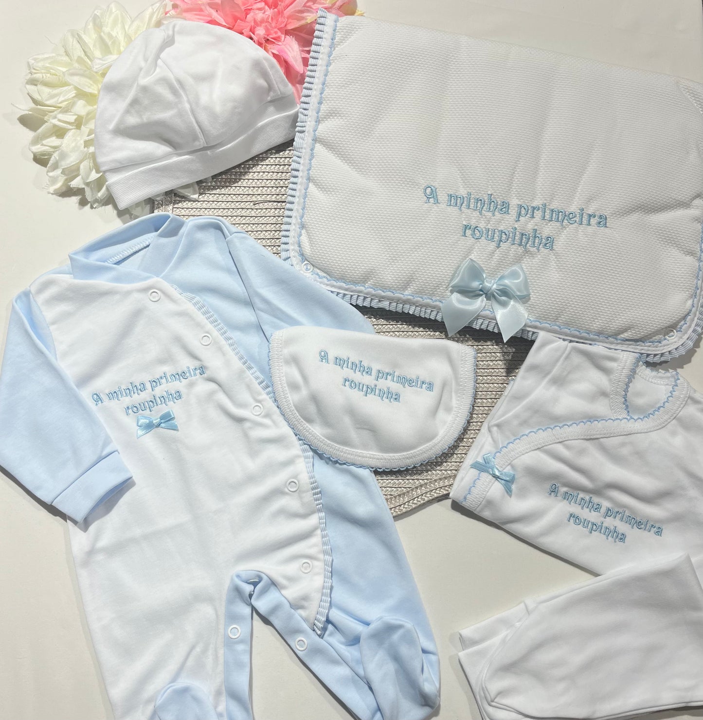 Primeira roupinha em algodão para recém-nascido - Azul - Risquinhas