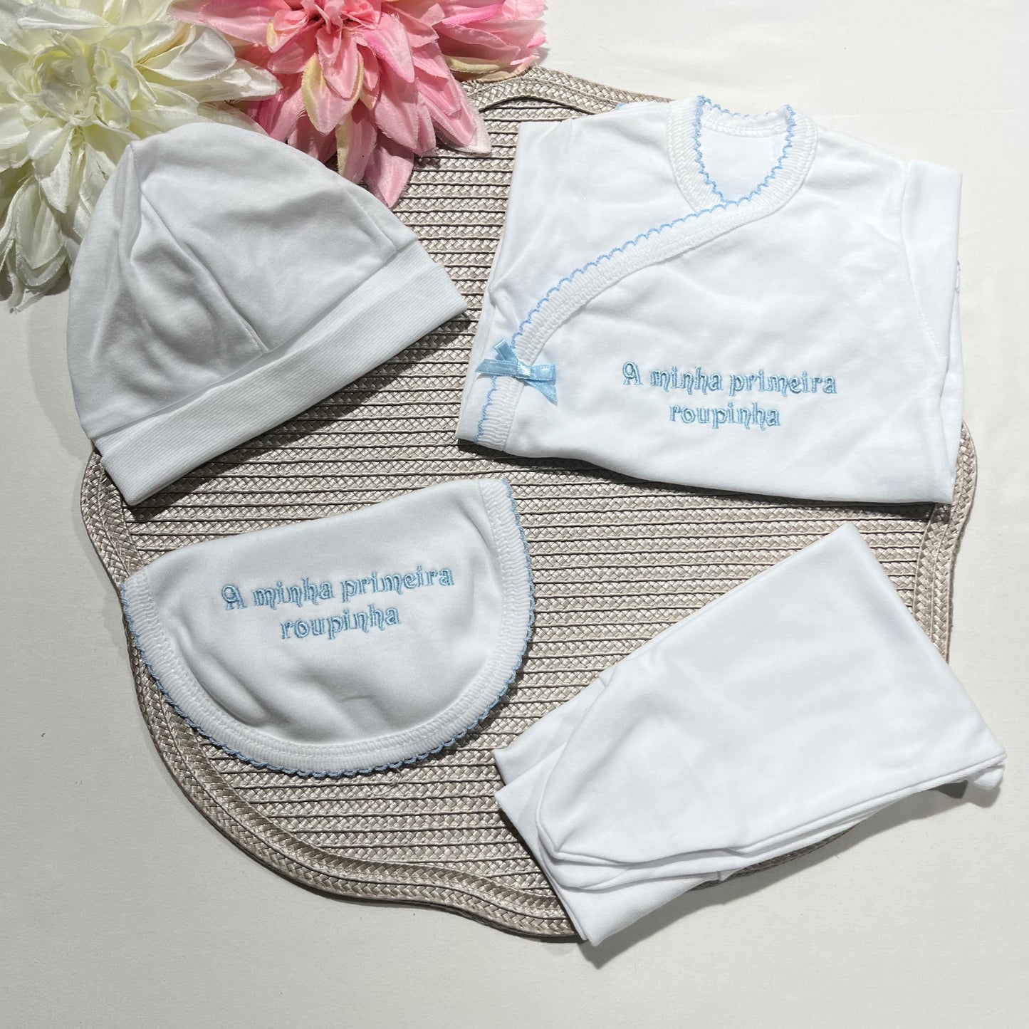 Primeira roupinha em algodão para recém-nascido - Azul - Risquinhas