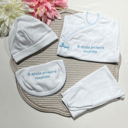 Primeira roupinha em algodão para recém-nascido - Azul - Risquinhas