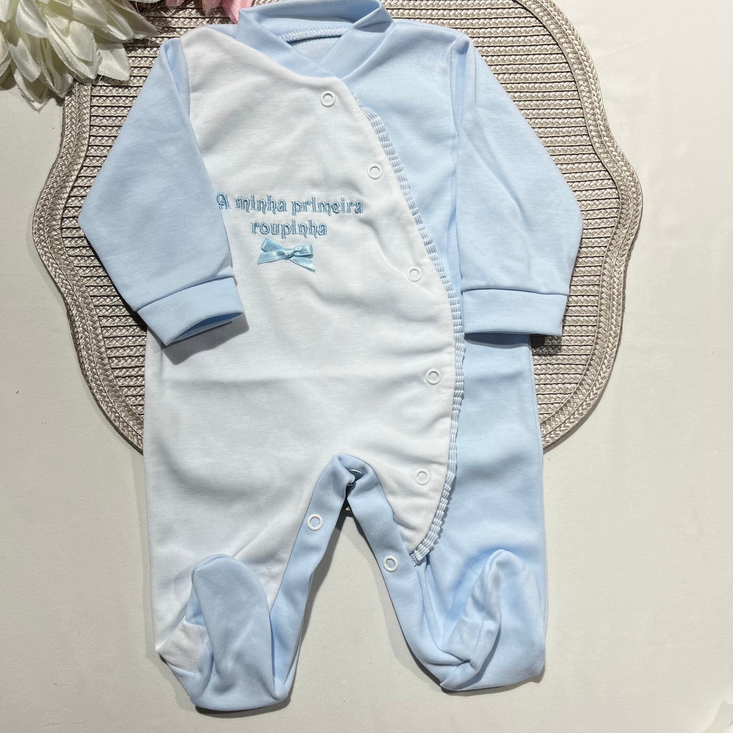 Primeira roupinha em algodão para recém-nascido - Azul - Risquinhas