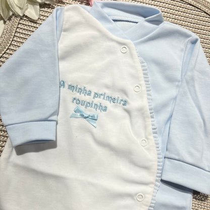 Primeira roupinha em algodão para recém-nascido - Azul - Risquinhas