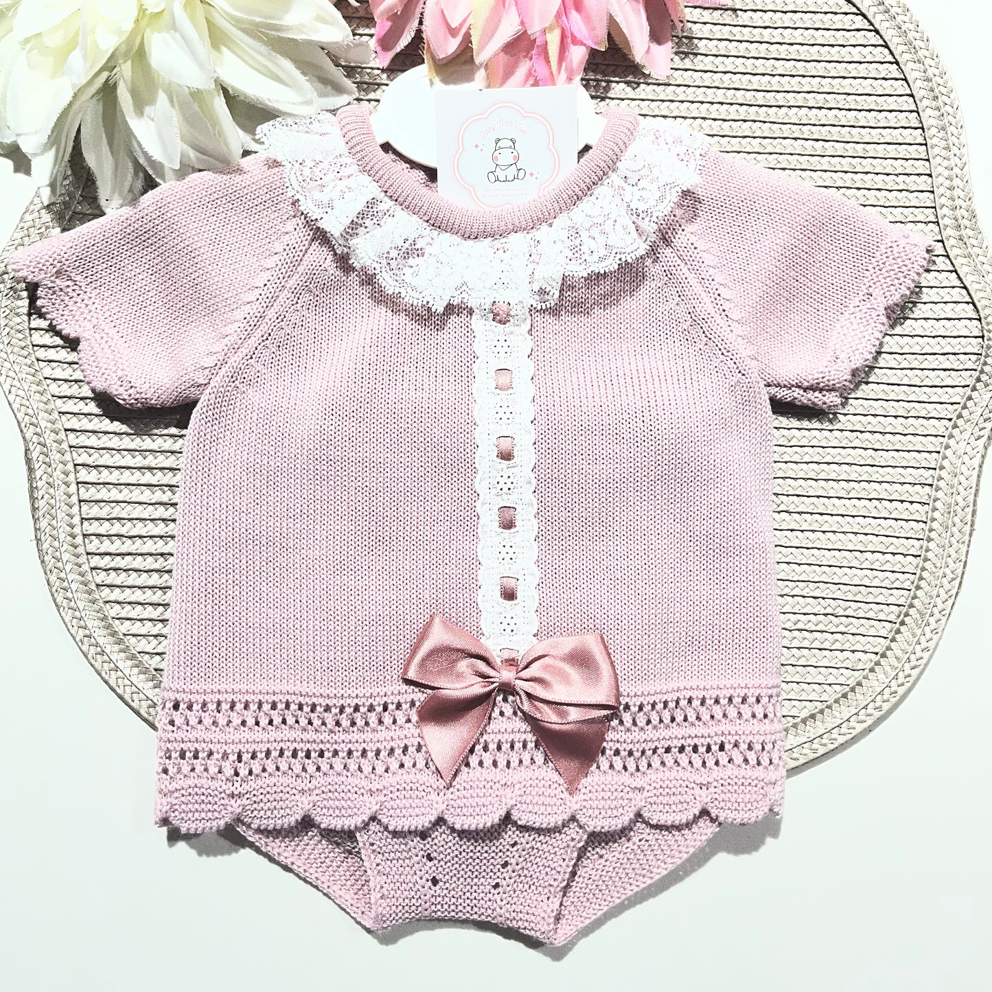 Conjunto renda para bebé 2 peças - 0 aos 12 M - Rosa velho