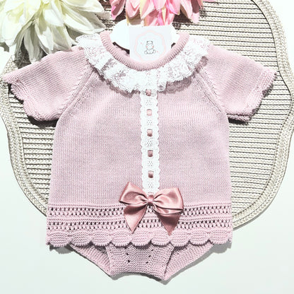 Conjunto renda para bebé 2 peças - 0 aos 12 M - Rosa velho