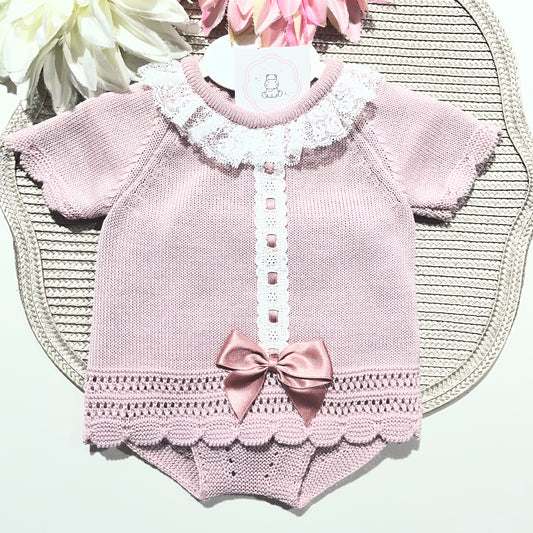 Conjunto renda para bebé 2 peças - 0 aos 12 M - Rosa velho