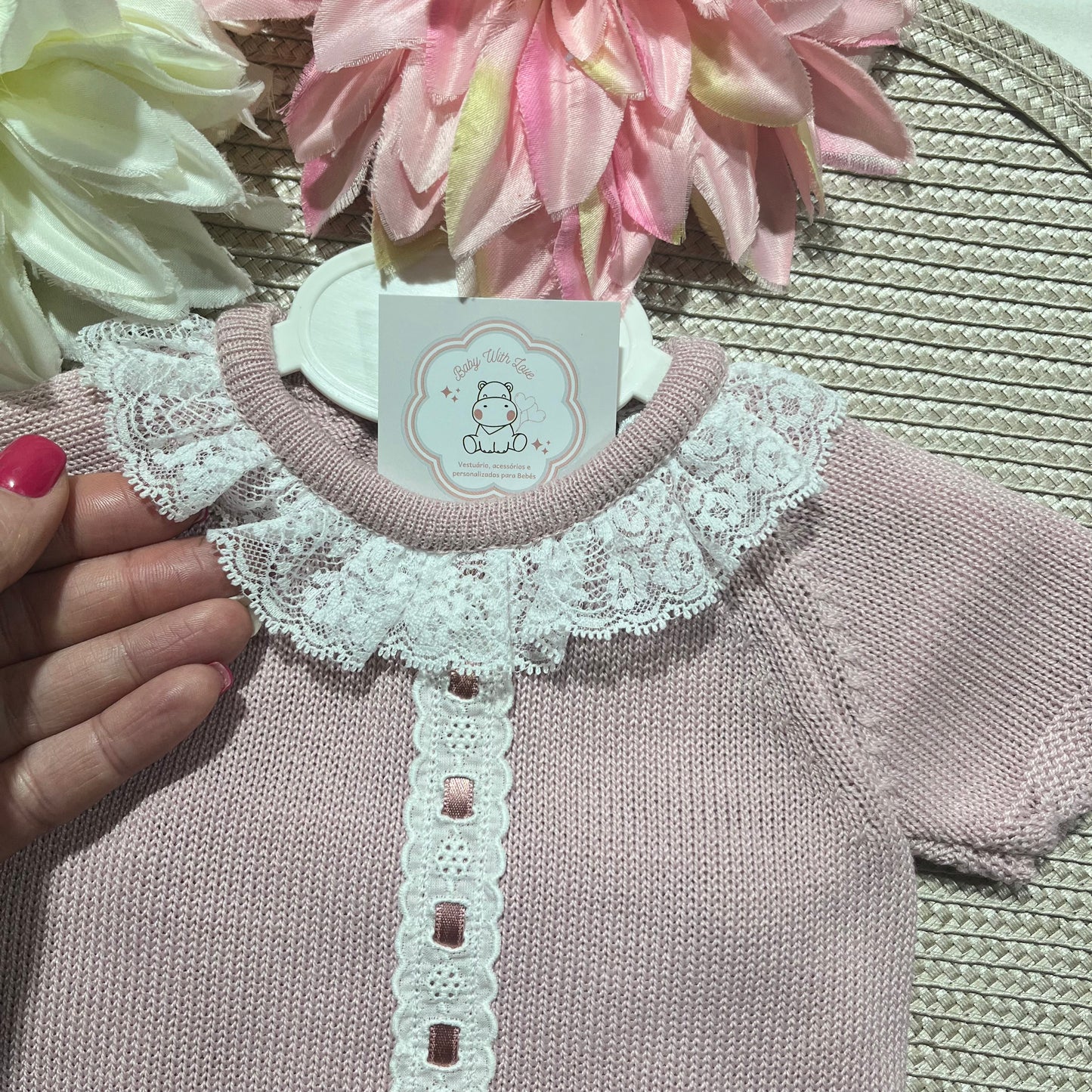 Conjunto renda para bebé 2 peças - 0 aos 12 M - Rosa velho