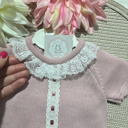 Conjunto renda para bebé 2 peças - 0 aos 12 M - Rosa velho