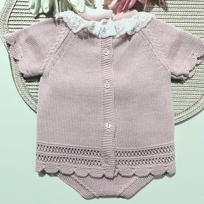 Conjunto renda para bebé 2 peças - 0 aos 12 M - Rosa velho
