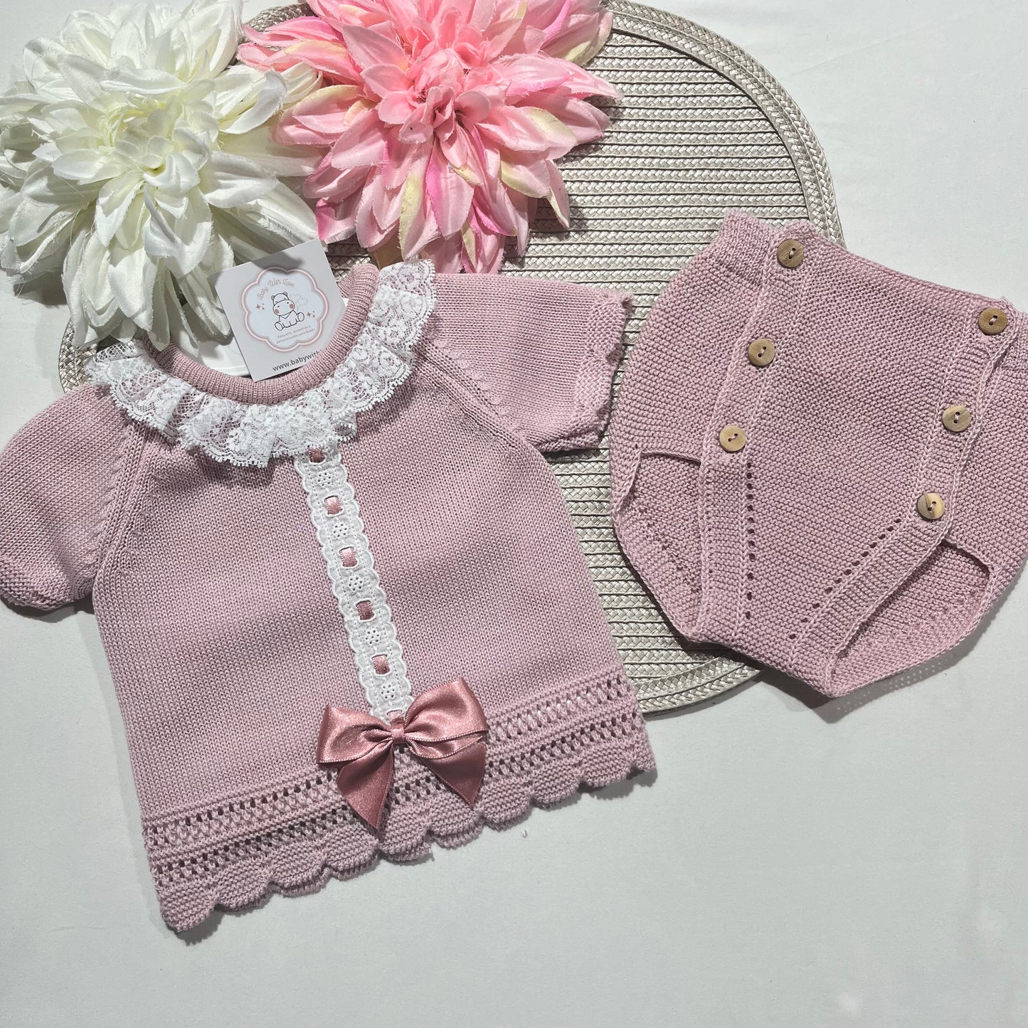 Conjunto renda para bebé 2 peças - 0 aos 12 M - Rosa velho