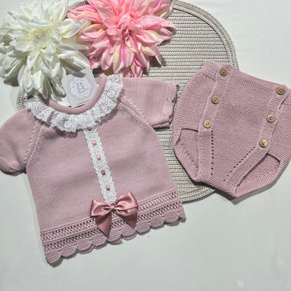 Conjunto renda para bebé 2 peças - 0 aos 12 M - Rosa velho